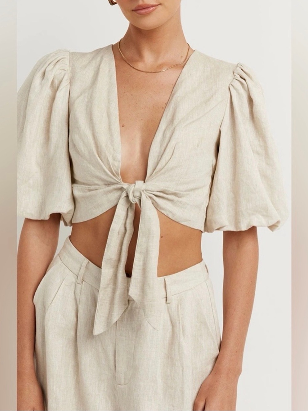 DISSH Hallie Natural Linen Top in Natural Ivory Size US 2 Cropped European - Picture 2 of 8